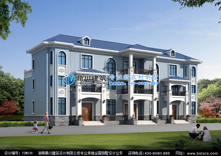 yzm038三层三户联排别墅设计图外观效果图,鼎川建筑联