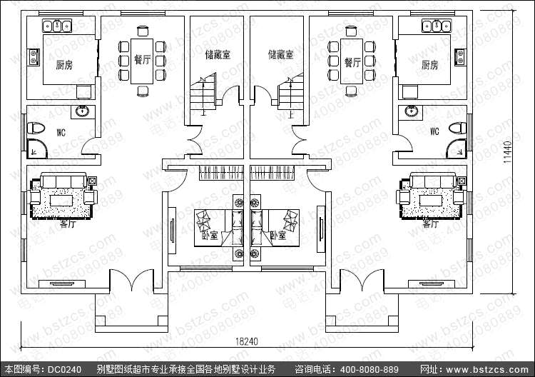 地中海风格二层双拼别墅设计图_别墅图纸超市,双拼户型图