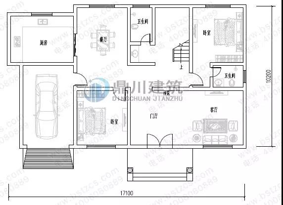 二层带车库露台农村自建房户型图