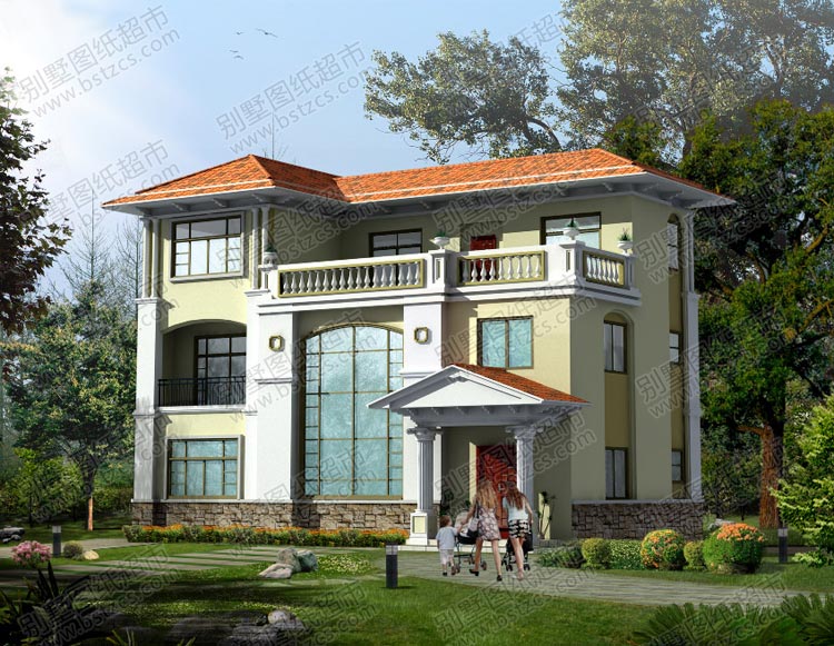 三层带露台复式楼别墅效果图